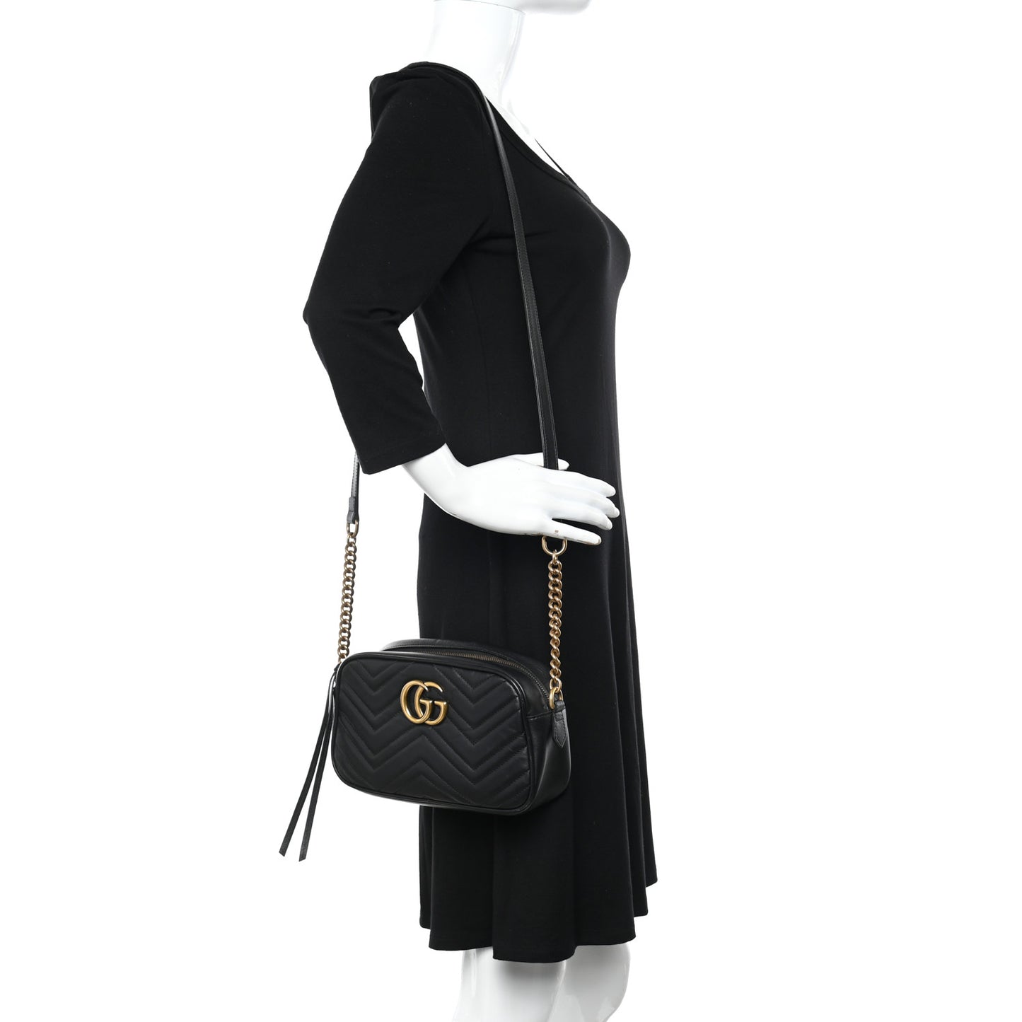 Calfskin Matelasse Small GG Marmont Chain Shoulder Bag Black
