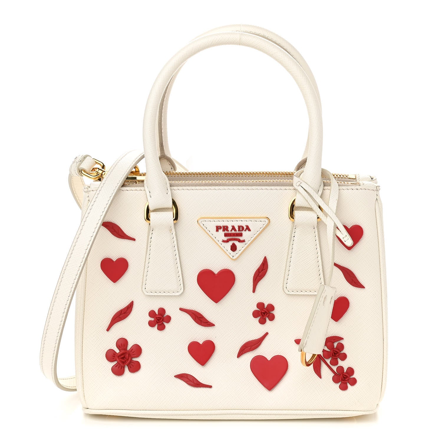 Prada Saffiano Micro Galleria Double Zip Qixi Tote White Fuoco 1 of 12