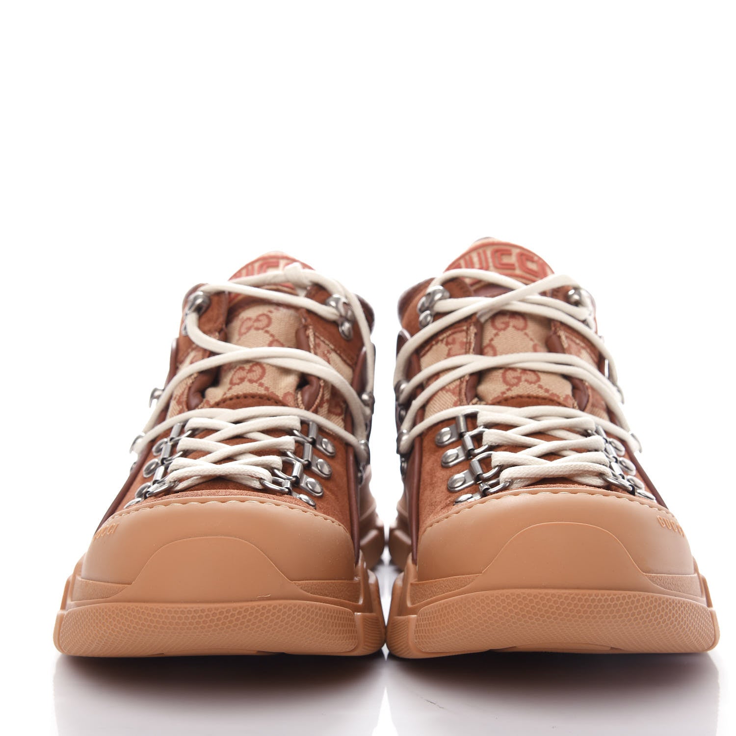 Gucci X SEGA Suede Calfskin GG Monogram Mens Flashtrek Sneakers 8.5 New Cuir Beige Ruggine 2 of 11