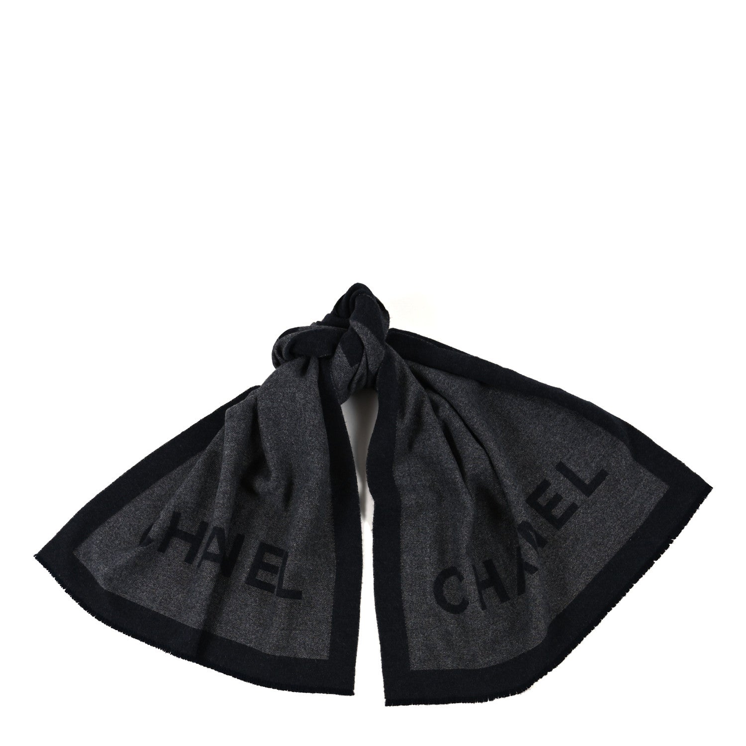 Chanel Cashmere CC Fringe Stole Grey Dark Grey 1 of 3