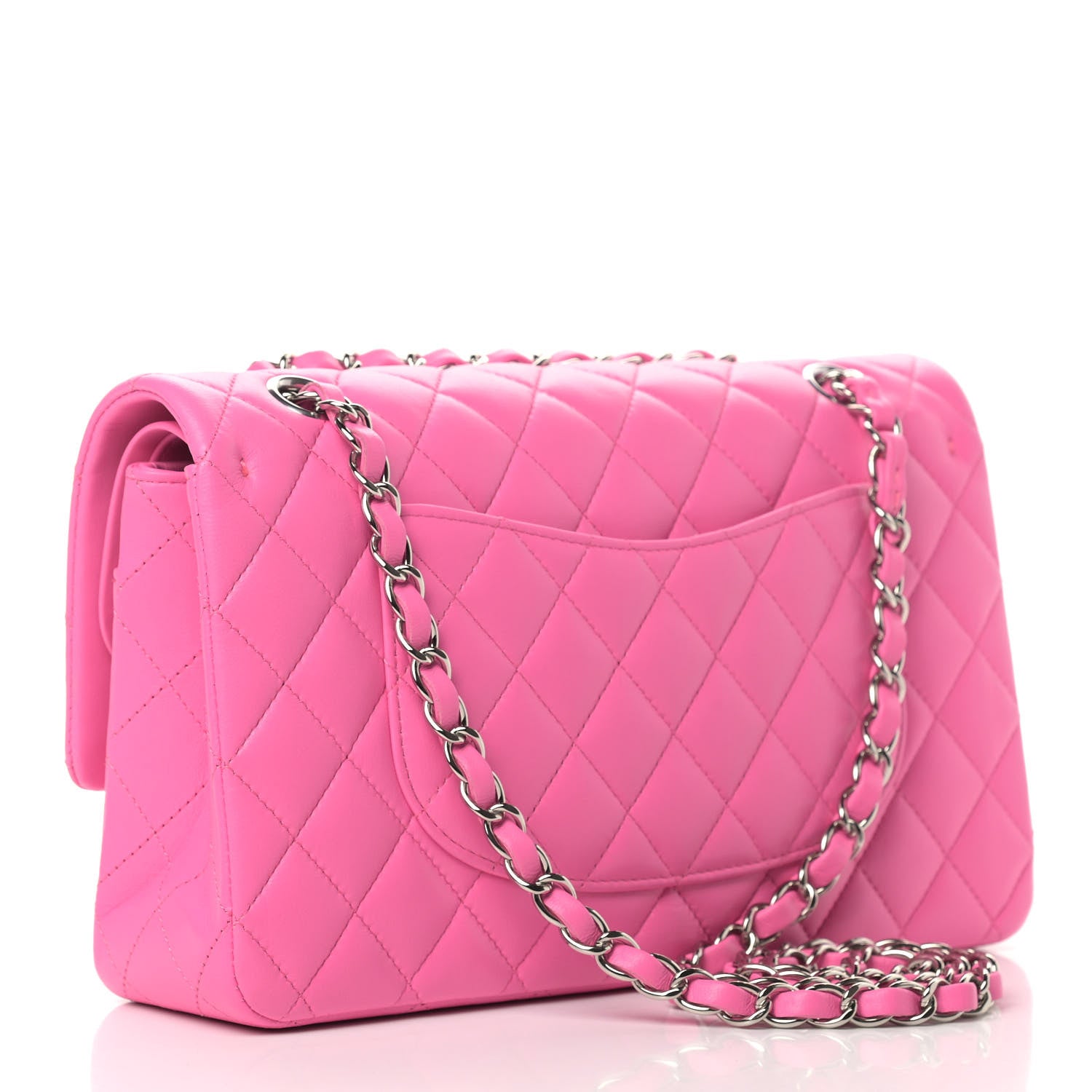 Chanel Lambskin Quilted Medium Double Flap Neon Pink 3 of 9