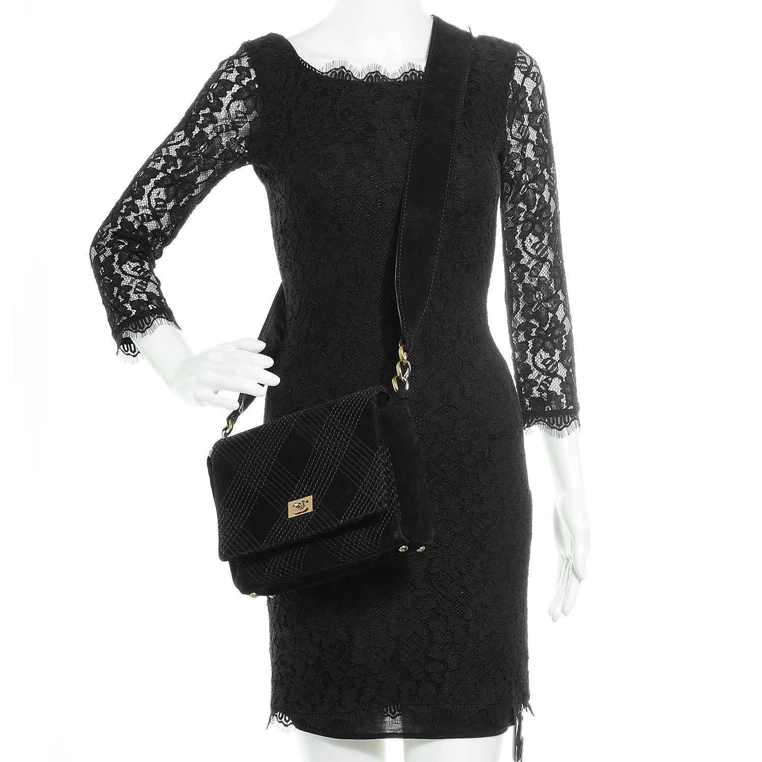 Chanel Suede Diamond Stitched Messenger Flap Bag Black 2 of 8