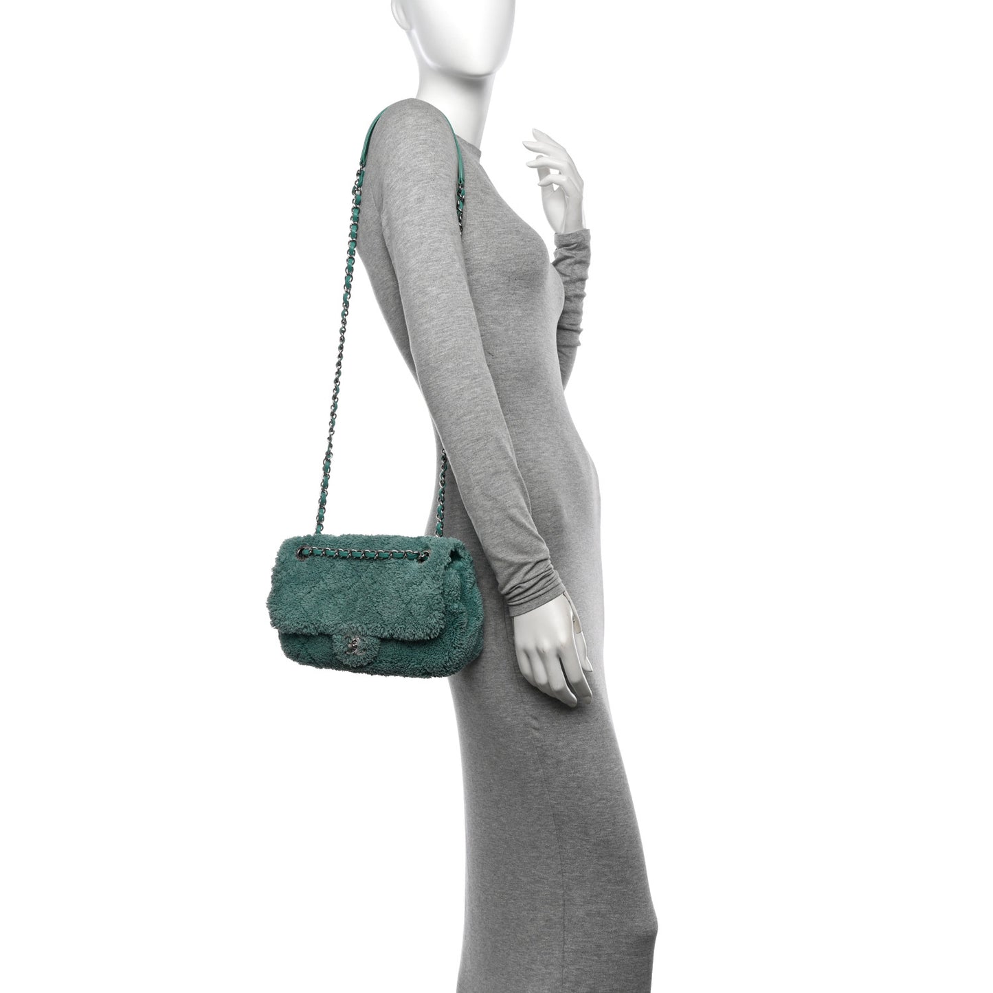 Lambskin Calfskin Mixed Fibers Quilted Medium Flap Green