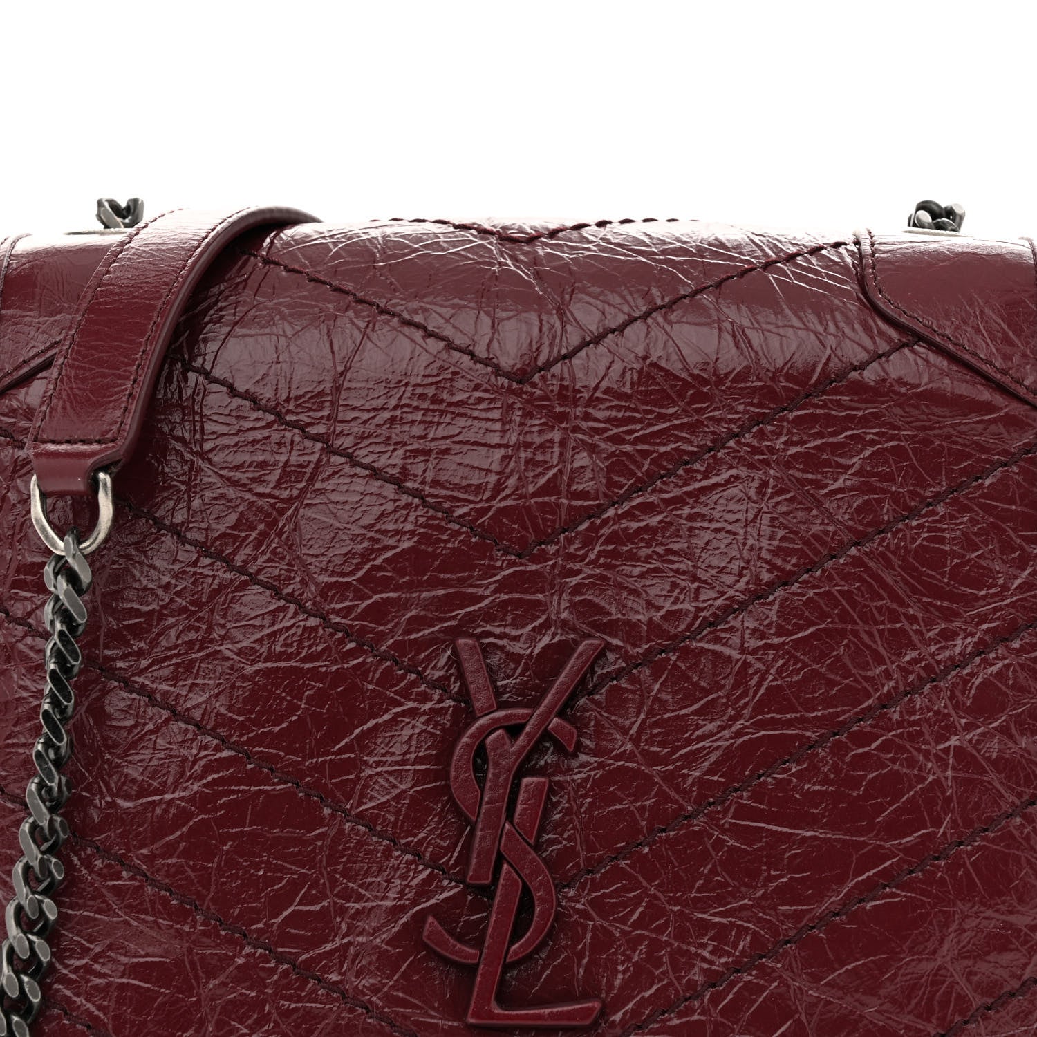 Saint Laurent Crinkled Calfskin Matelasse Monogram Niki Chain Wallet Dark Legion Red 8 of 10