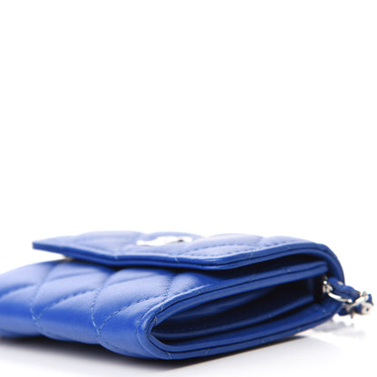 Chanel Lambskin Quilted Flap Card Holder On Chain Blue 7 of 11