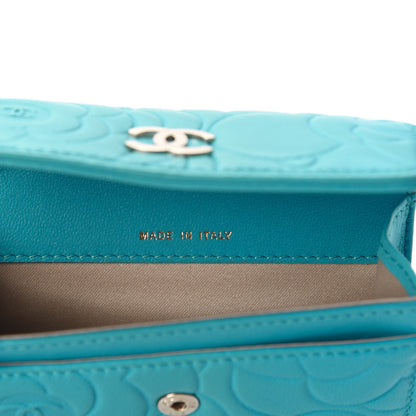 Chanel Goatskin Camellia Embossed Card Holder Turquoise 7 of 11