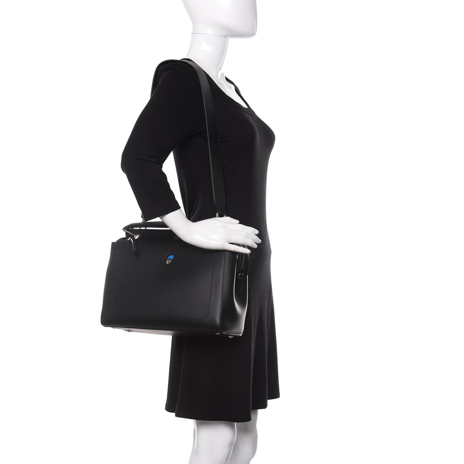 Fendi Vitello Baltico Dolce DotCom Satchel Black Blue Royal 2 of 10
