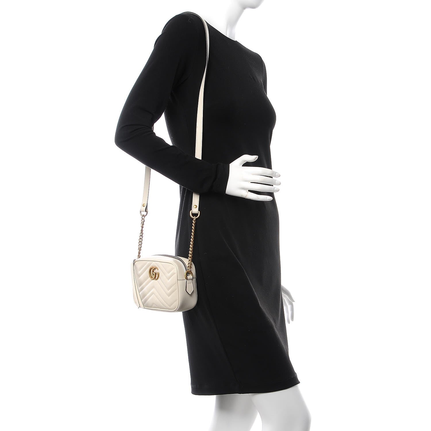 Gucci Calfskin Matelasse Mini GG Marmont Chain Shoulder Bag White 2 of 7