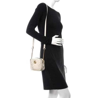 Gucci Calfskin Matelasse Mini GG Marmont Chain Shoulder Bag White 2 of 7