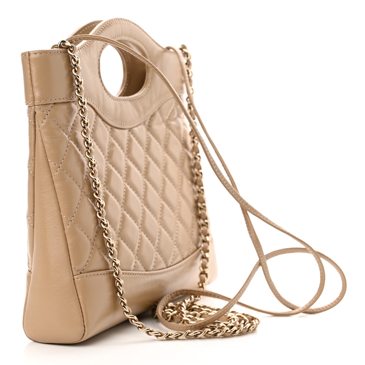 Chanel Shiny Crumpled Calfskin Quilted Mini 31 Shopping Bag Dark Beige 3 of 12