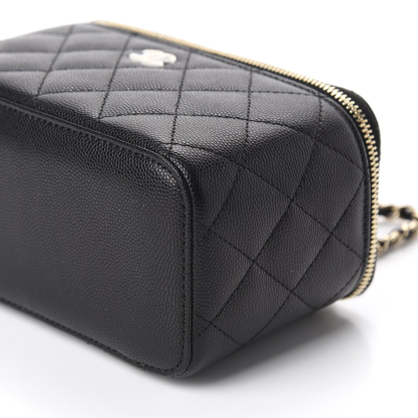 Caviar Quilted Small Vanity Case With Chain Black