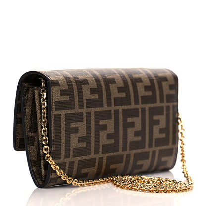 Fendi Glazed Fabric Vitello Liberty FF 1974 Logo Hairdo Girls Inlay Continental Wallet on Chain Mogano Panna Multicolor 2 of 10