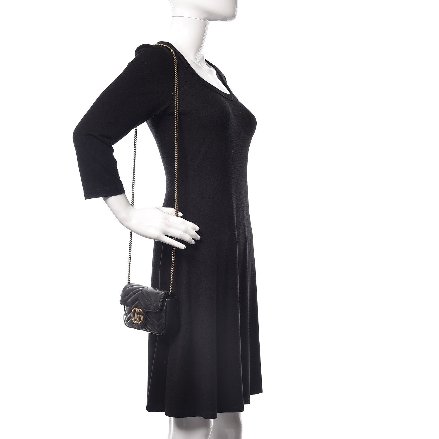 Gucci Calfskin Matelasse Super Mini GG Marmont Shoulder Bag Black 2 of 10