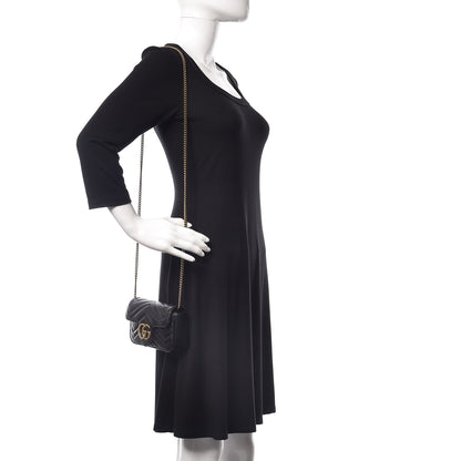 Gucci Calfskin Matelasse Super Mini GG Marmont Shoulder Bag Black 2 of 10