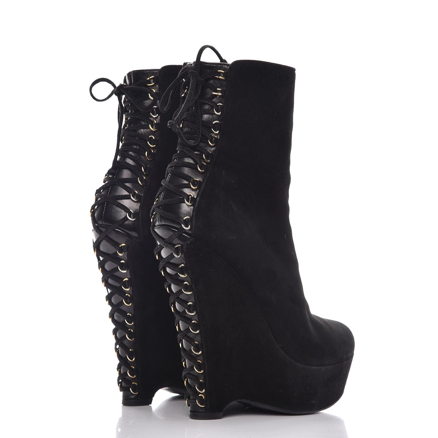 Suede Corset Wedge Boots 37.5 Black