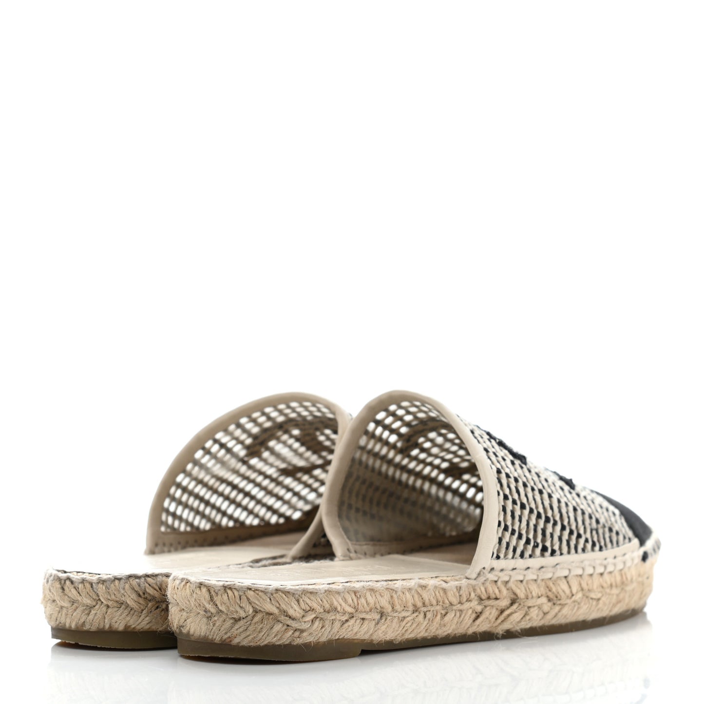 Mesh Grosgrain CC Espadrilles Mule 36 Beige Black