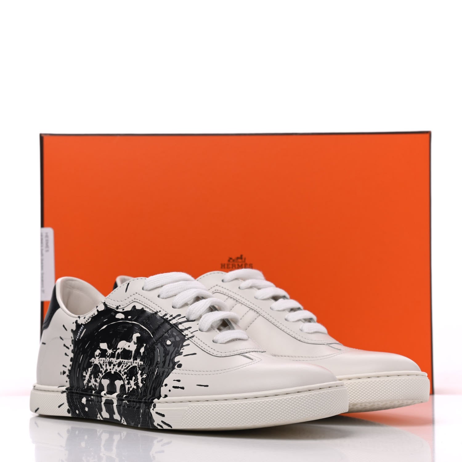 Hermes Swift Printed Peinture Fraiche Quicker Sneakers 37 White Black 13 of 13
