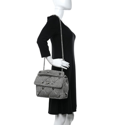 Valentino Garavani Metallic Lurex Knit Large Roman Stud Shoulder Bag Silver 2 of 9