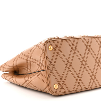 Prada City Calfskin Diamond Stitched Medium Double Bag Caramel 9 of 13