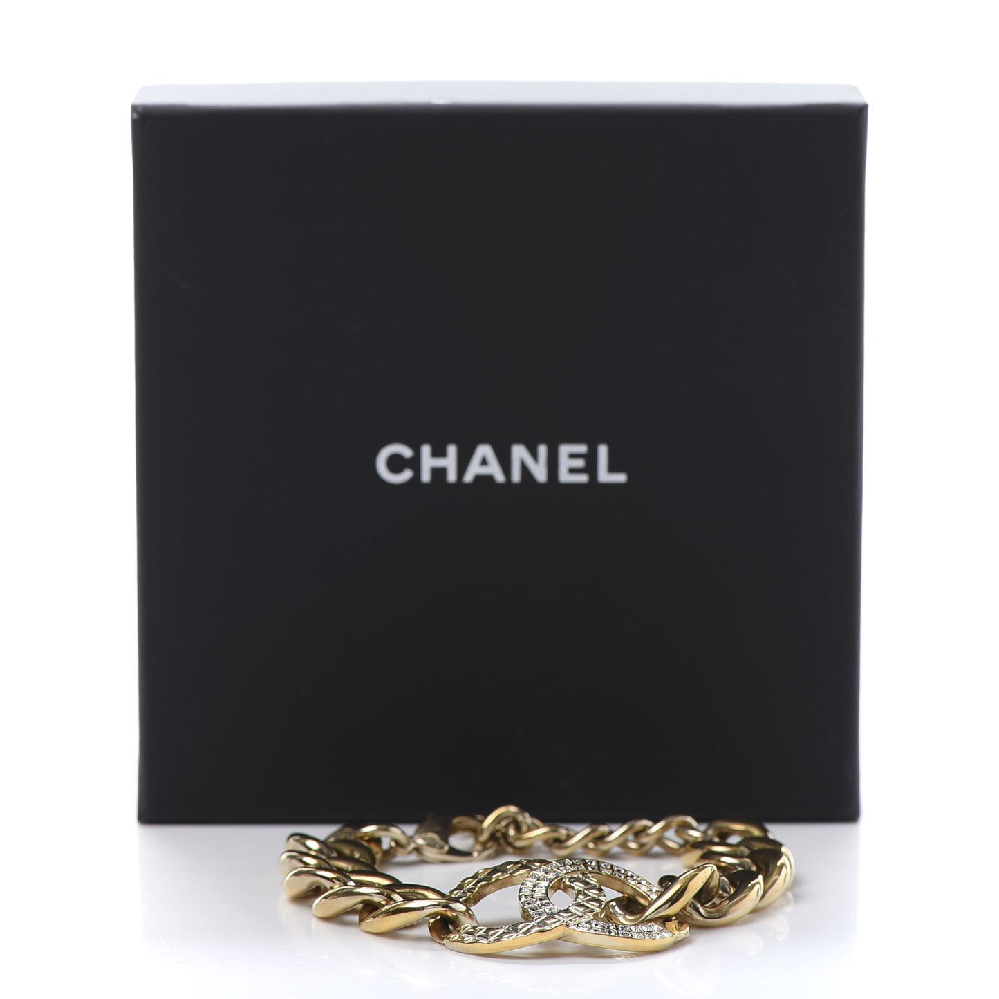 Baguette Crystal Quilted CC Chain Bracelet Gold