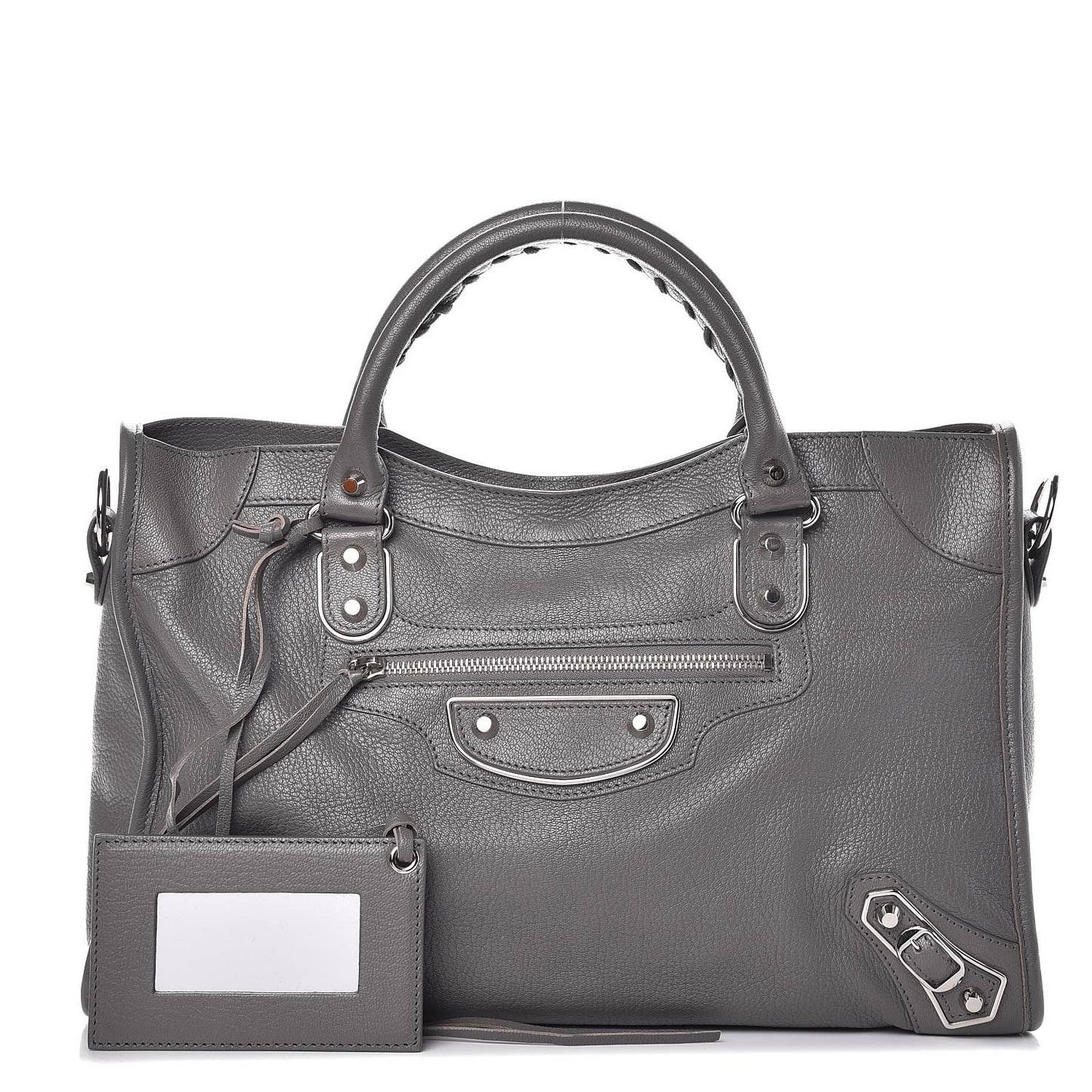 Chevre Silver Metallic Edge Hardware City Gris Acier