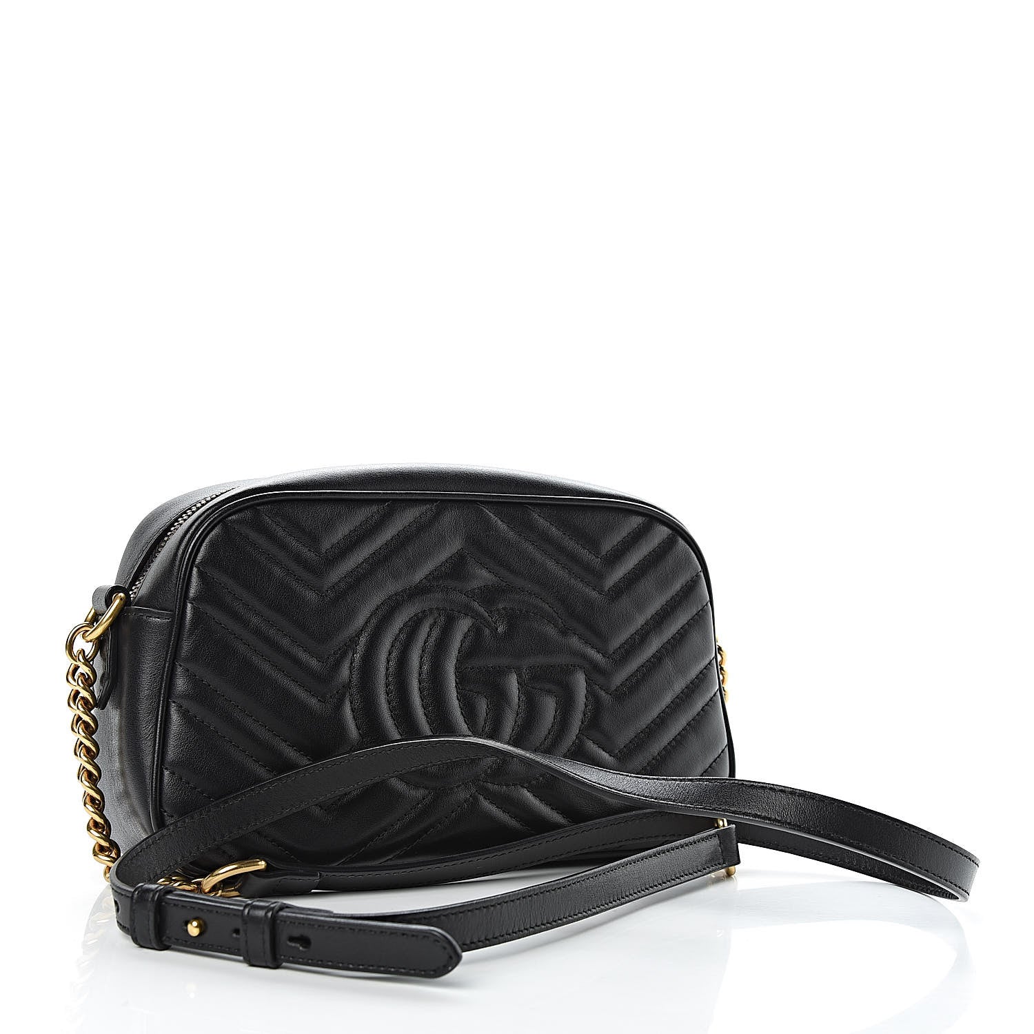 Gucci Calfskin Matelasse Small GG Marmont Chain Shoulder Bag Black 3 of 12