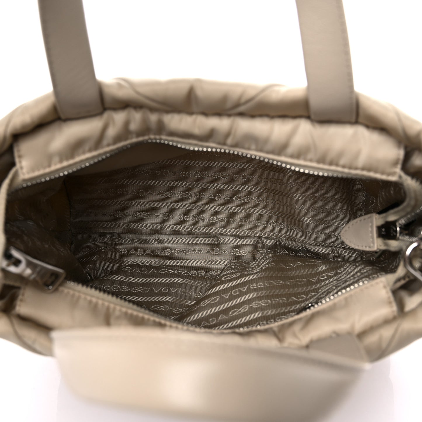 Re-Nylon Nappa Triangle Quilted Padded Double Handled Zip Pocket Tote Deserto