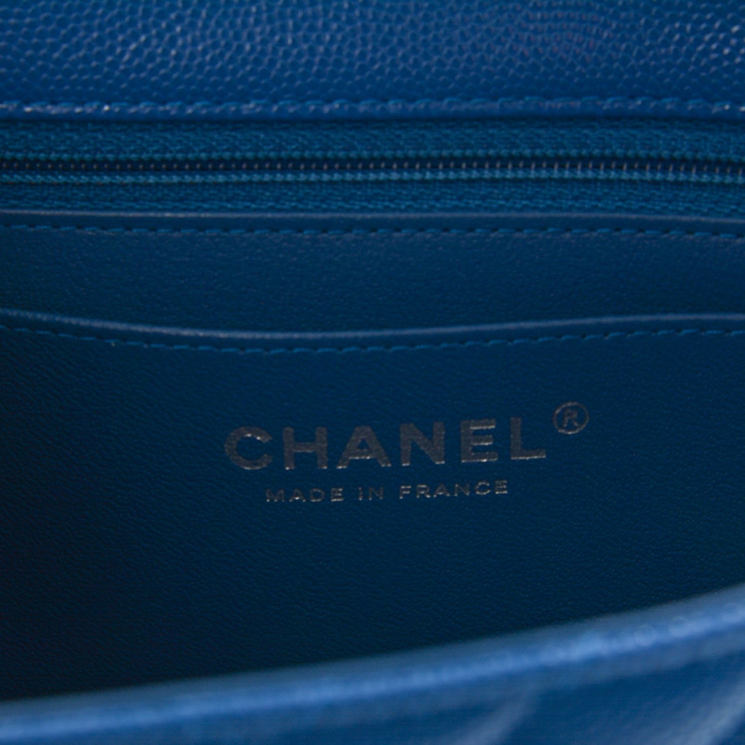 Chanel Caviar Chevron Quilted Mini Rectangular Flap Blue 7 of 8