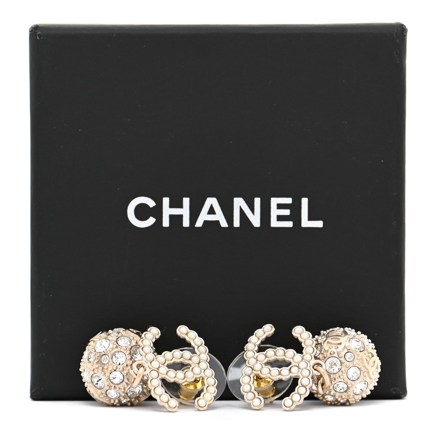 Crystal Pearl CC Drop Earrings Gold Pearly White