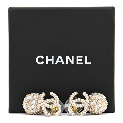 Chanel Crystal Pearl CC Drop Earrings Gold Pearly White 5 of 5