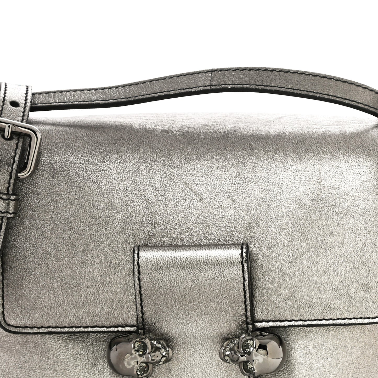 Metallic Small Twin Skull Chain Crossbody Antique Silver