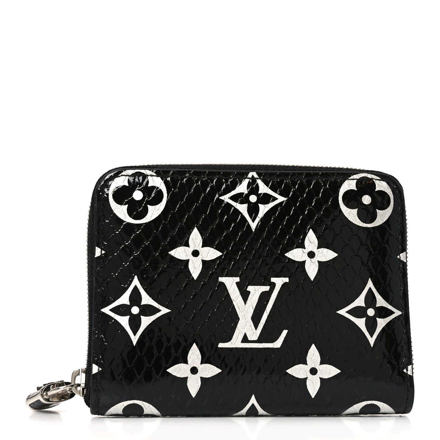 Snakeskin Monogram Zippy Padlock Coin Purse Black