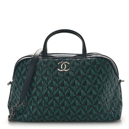 Chanel Calfskin Woven Bowling Bag Green Navy Blue 1 of 9