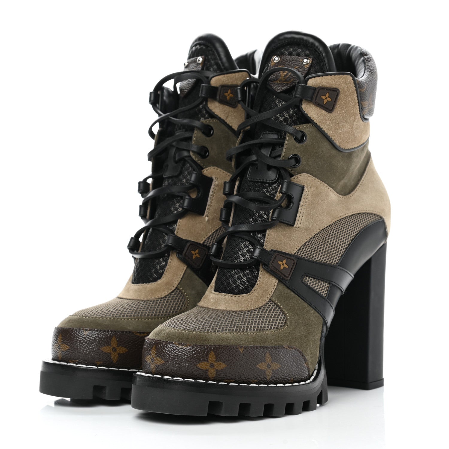 Louis Vuitton Suede Calfskin Monogram Star Trail Ankle Boots 39 Khaki 3 of 7