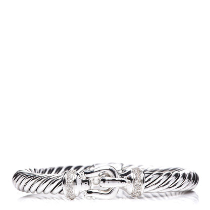 David Yurman Sterling Silver Diamond 8.5mm Cable Buckle Bracelet 1 of 4