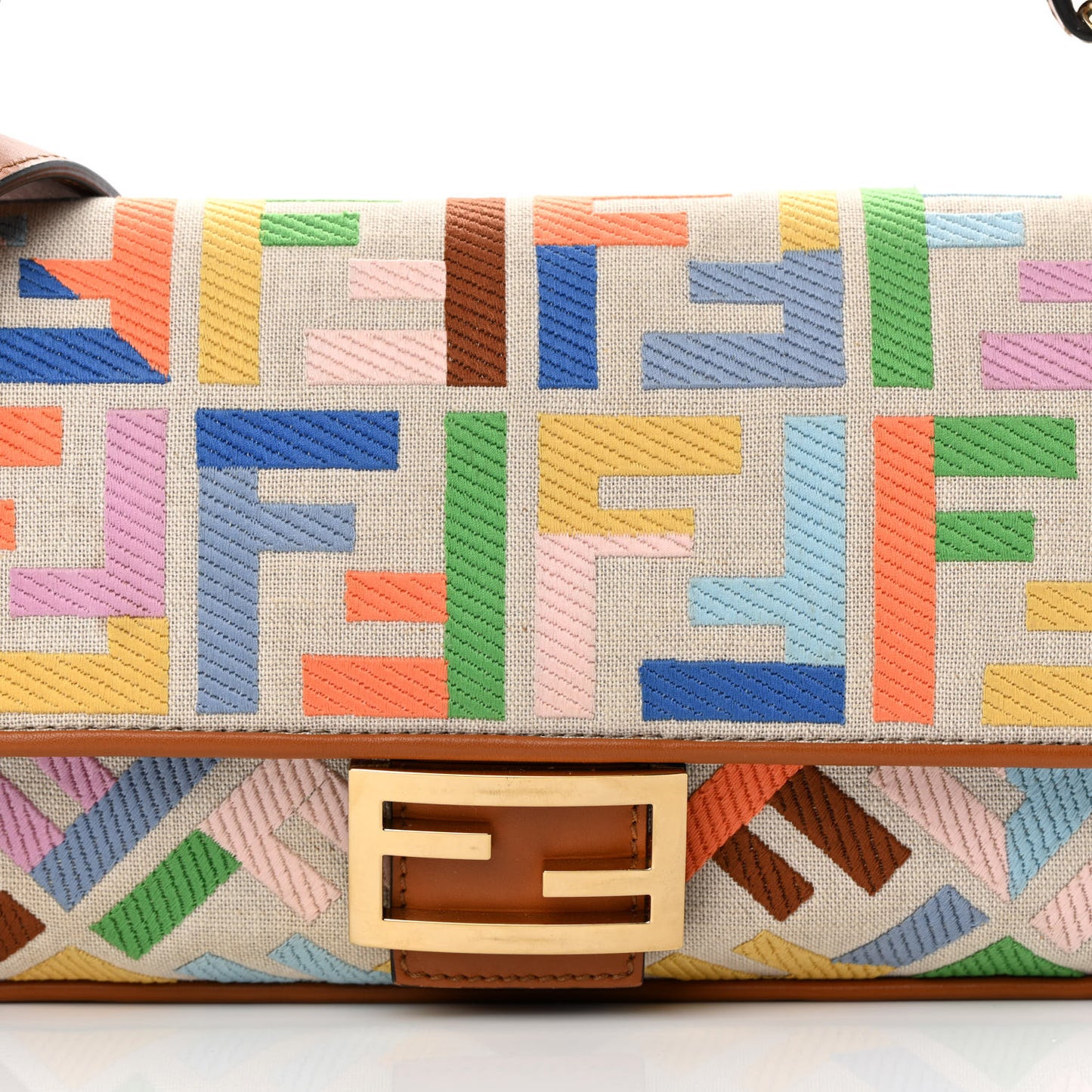 Kuban Canvas Vitello King FF Embroidered Baguette Grezzo Multicolor