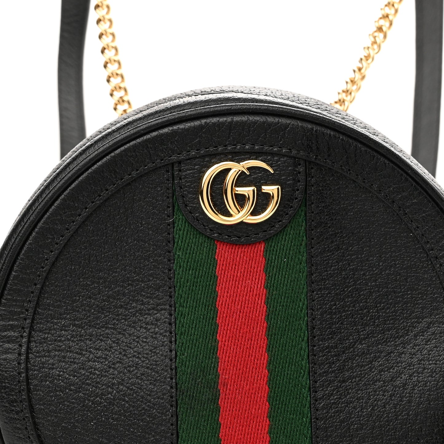 Grained Calfskin Web Mini Ophidia Round Backpack Black