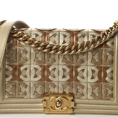 Chanel Metallic Lambskin Medium Golden CC Boy Flap Dark Gold 10 of 10