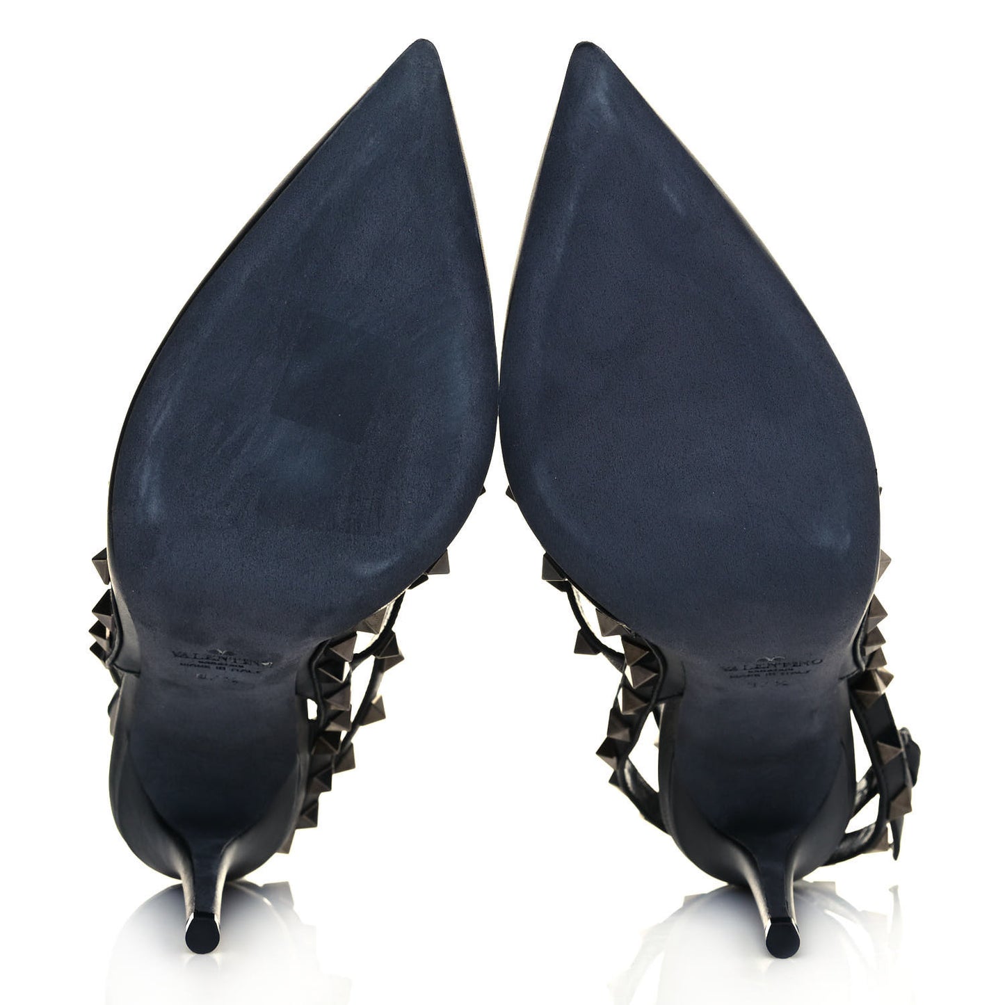 Calfskin Nappa Rockstud Ankle Strap 100mm Pumps 37.5 Black