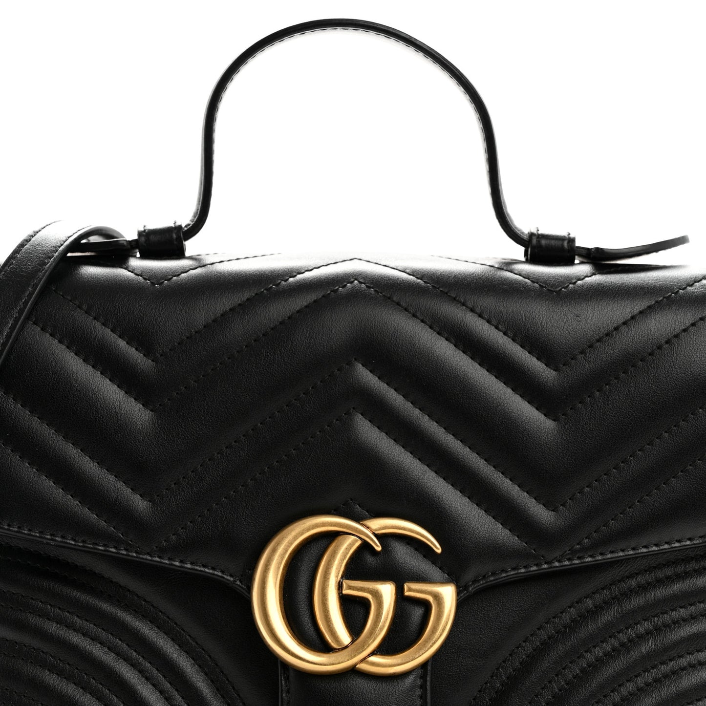 Calfskin Matelasse Small GG Marmont Top Handle Shoulder Bag Black