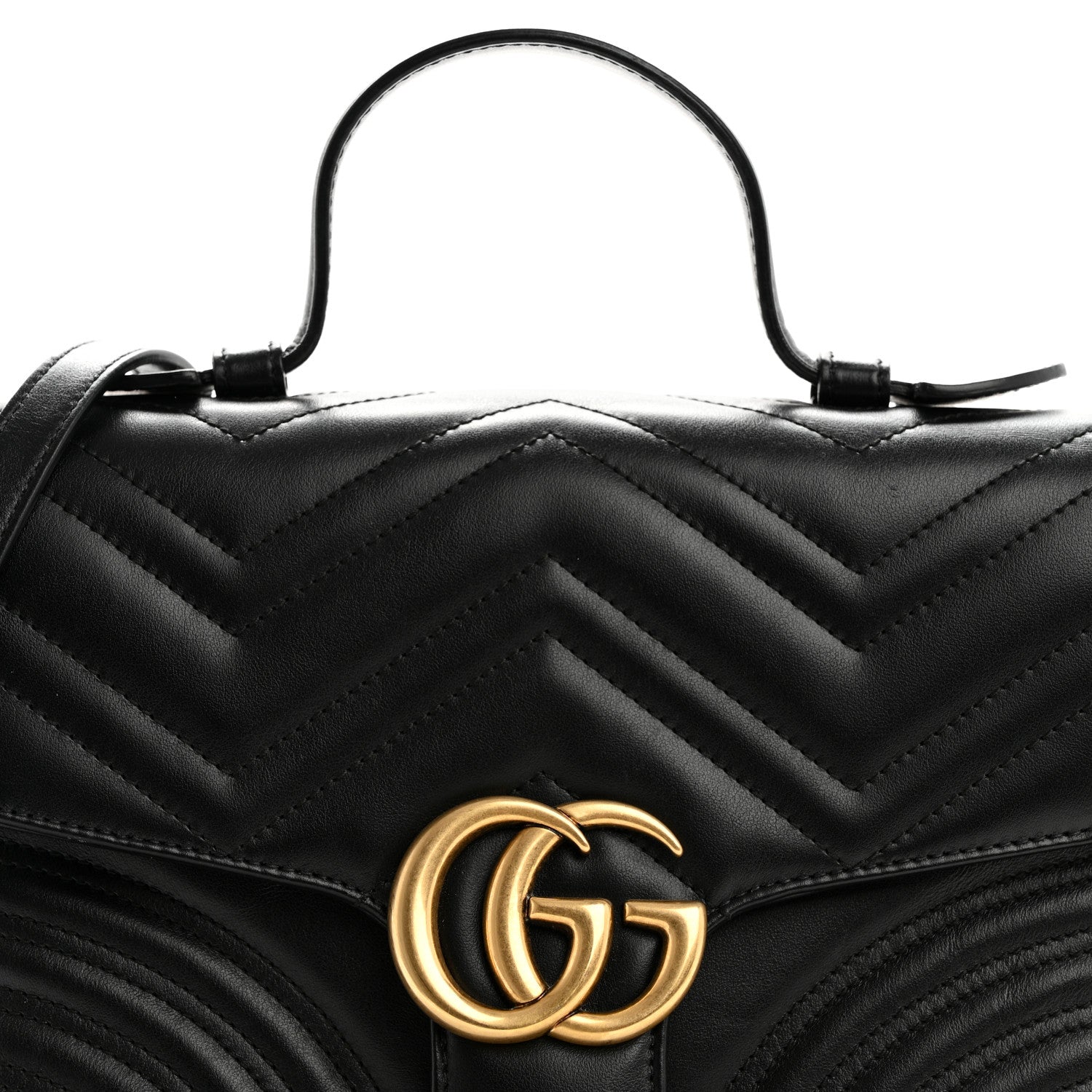 Gucci Calfskin Matelasse Small GG Marmont Top Handle Shoulder Bag Black 8 of 10