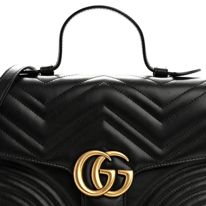 Gucci Calfskin Matelasse Small GG Marmont Top Handle Shoulder Bag Black 8 of 10