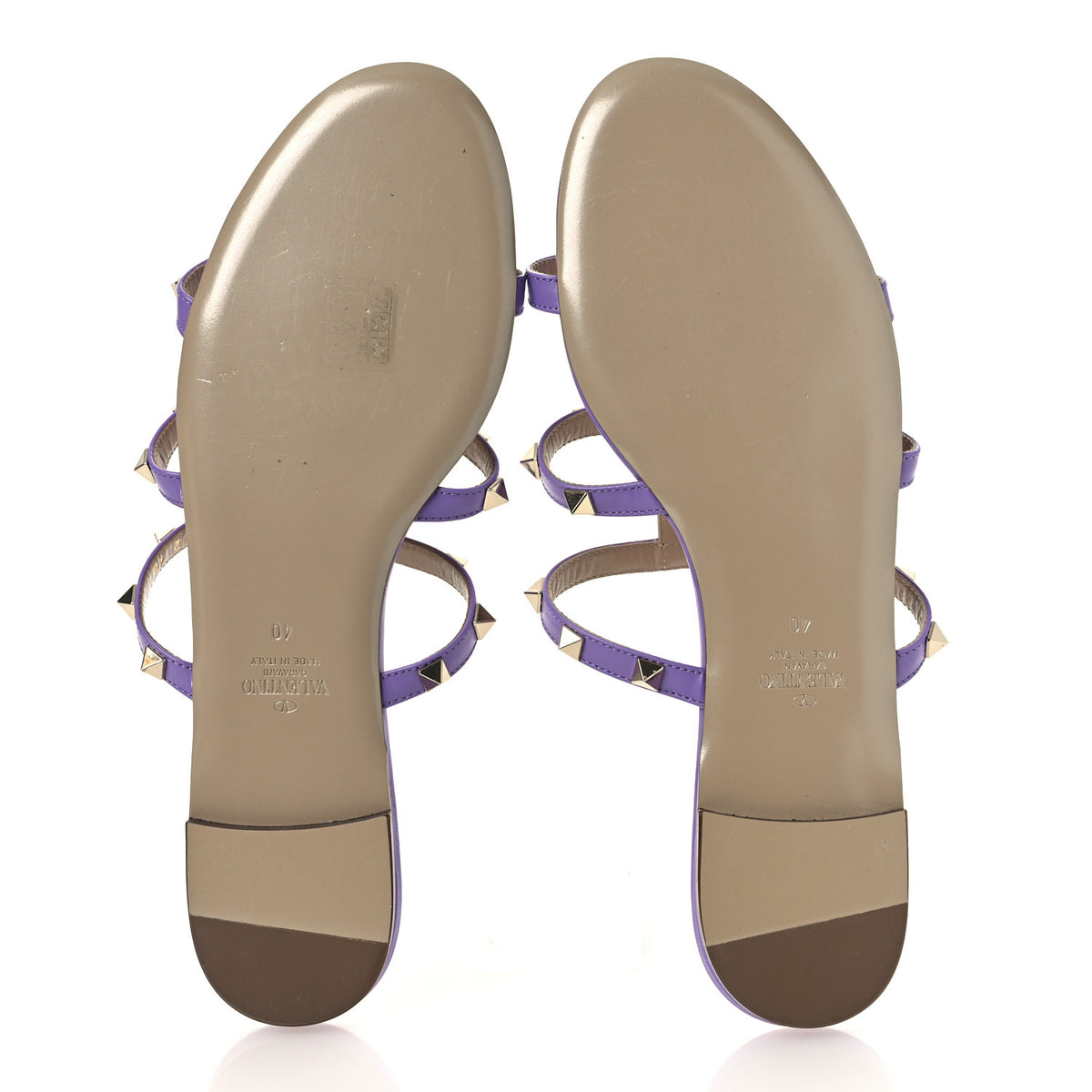 Nappa Rockstud Caged Flat Slide Sandals 40 Glicine