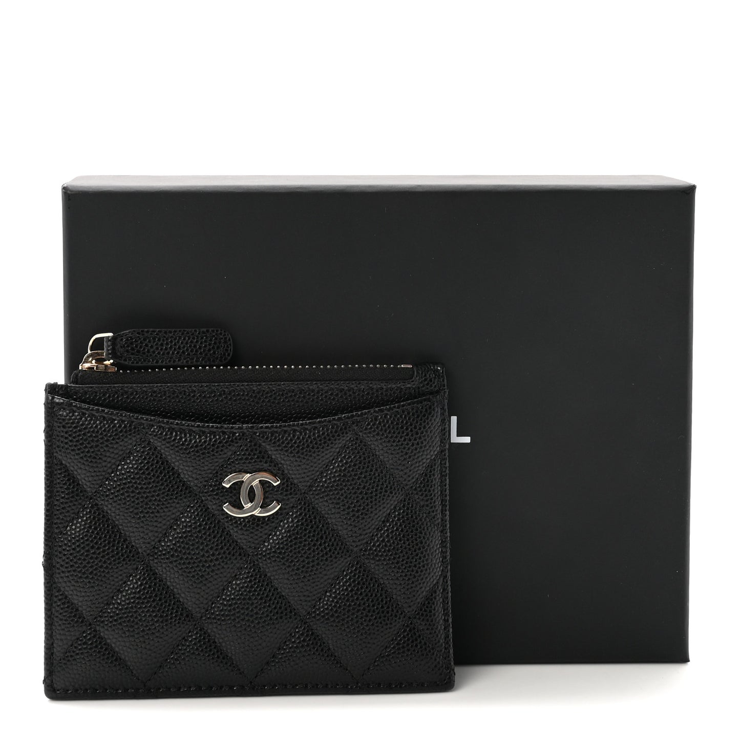 Caviar Quilted CC Zip Card Holder Black
