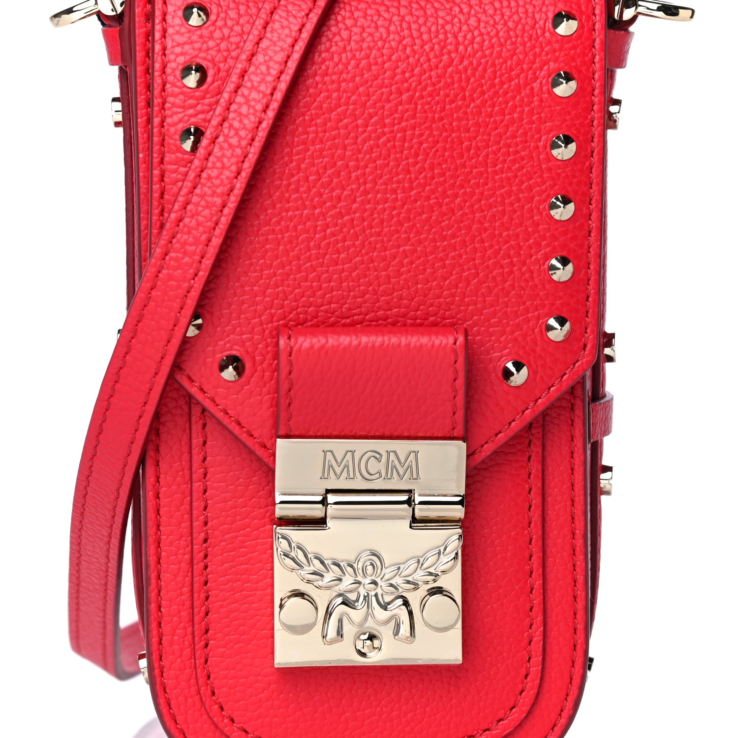 MCM Calfskin Studded X-Mini Patricia Crossbody Chinese Red 8 of 8