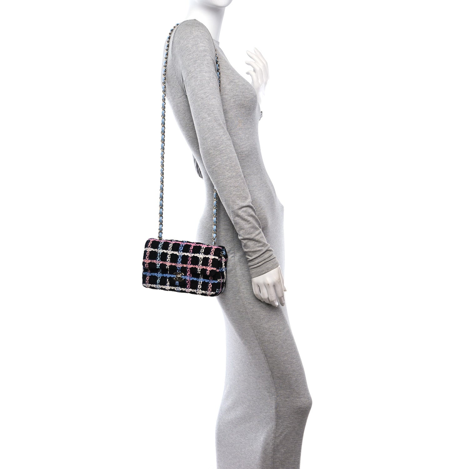 Chanel Tweed Quilted Mini Rectangular Flap Black Pink Blue Ecru 2 of 12