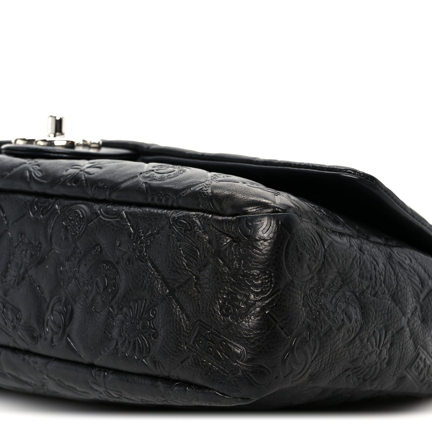 Calfskin Embossed Large Lucky Symbols Flap Black