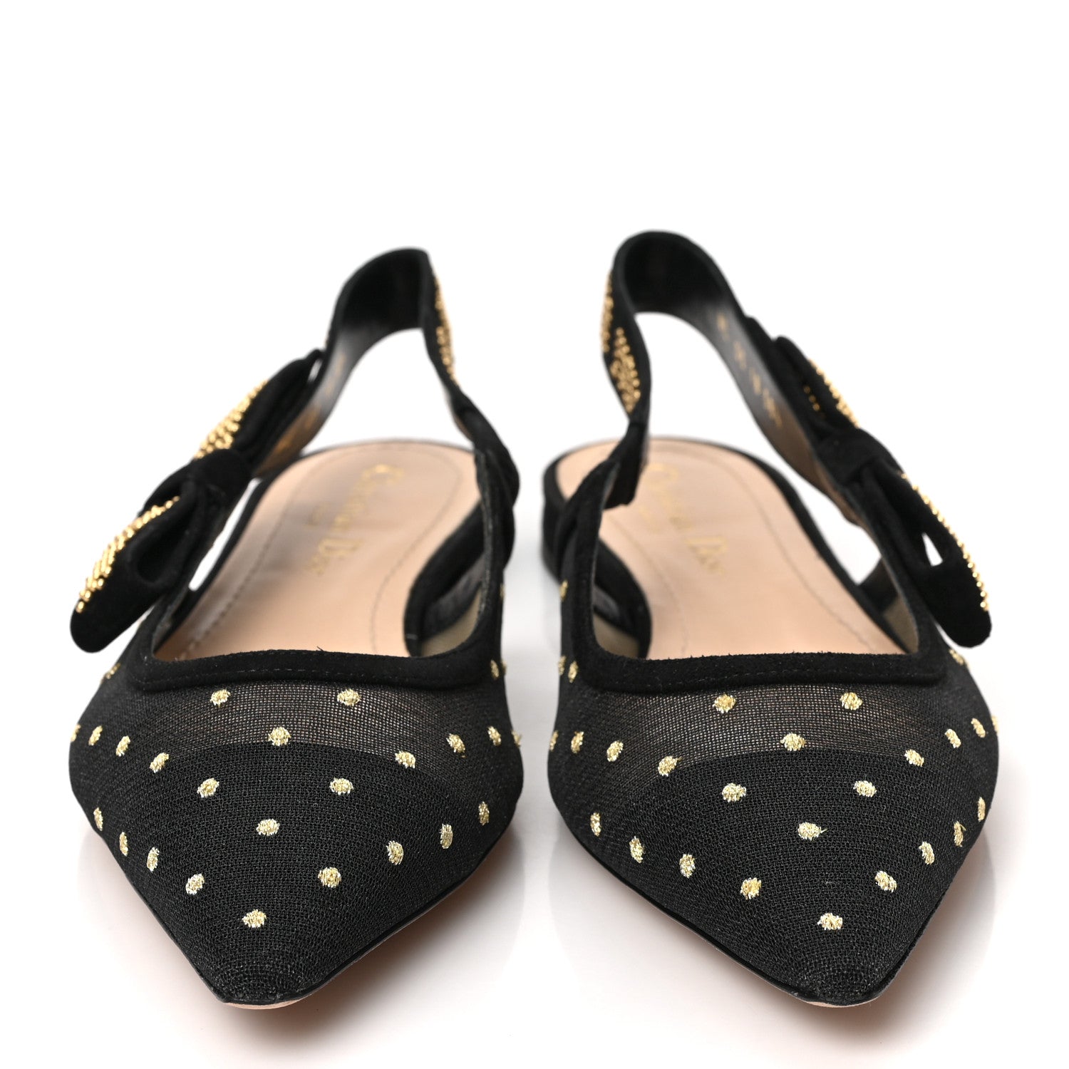 Christian Dior Plumetis Mesh Ribbon Dotted Studded Ballet Flats 38.5 Black Gold 2 of 9