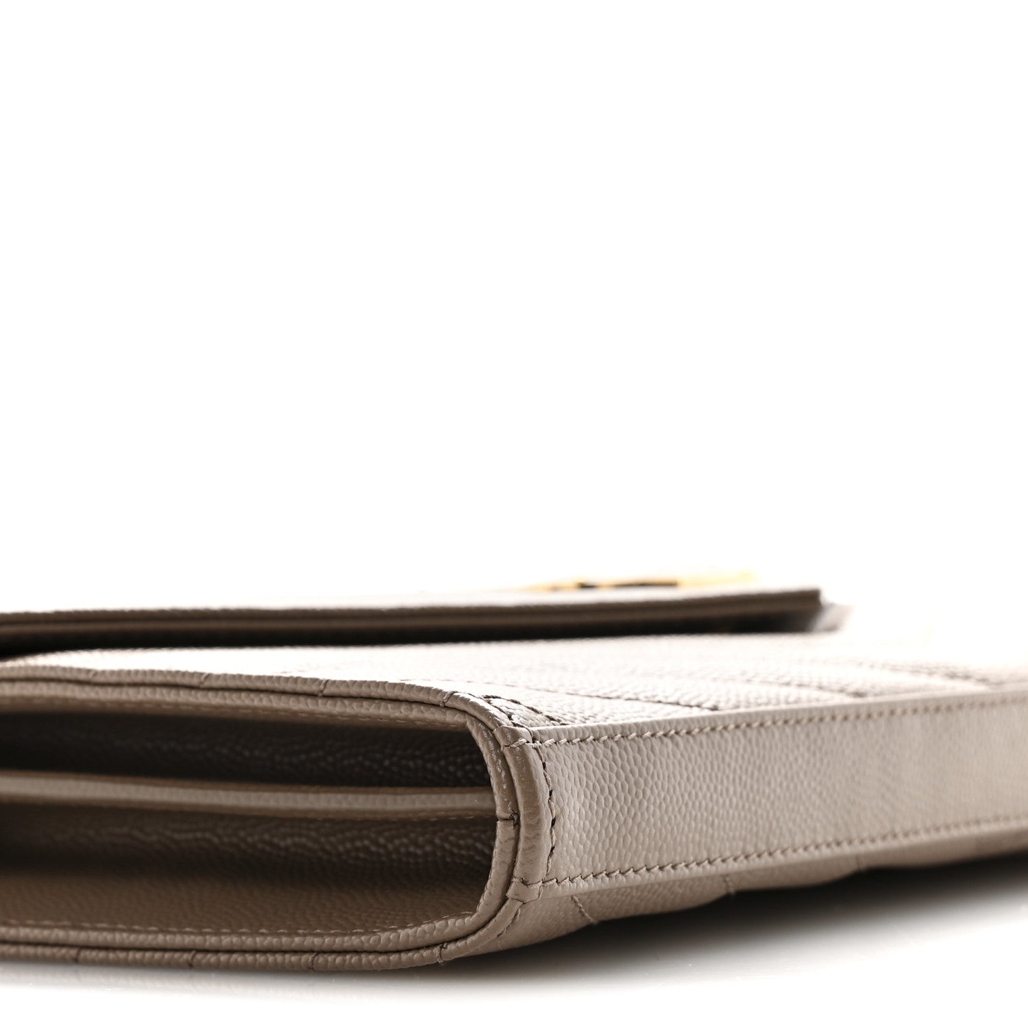 Saint Laurent Grain De Poudre Matelasse Chevron Monogram Chain Wallet Dark Beige 9 of 12