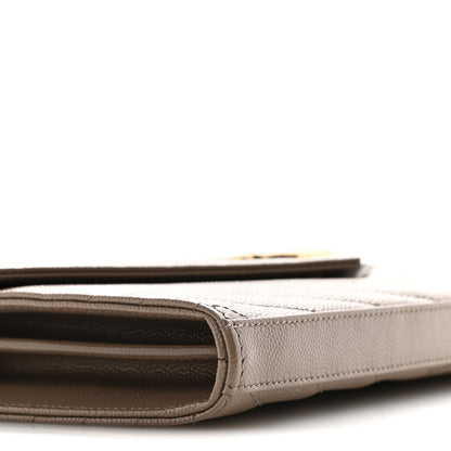 Saint Laurent Grain De Poudre Matelasse Chevron Monogram Chain Wallet Dark Beige 9 of 12